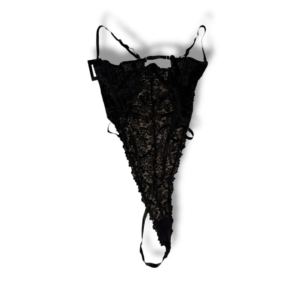 Frederick's of Hollywood Lennox Black Lace ‎ Strappy Thong Bodysuit Sz XL NEW - Image 3