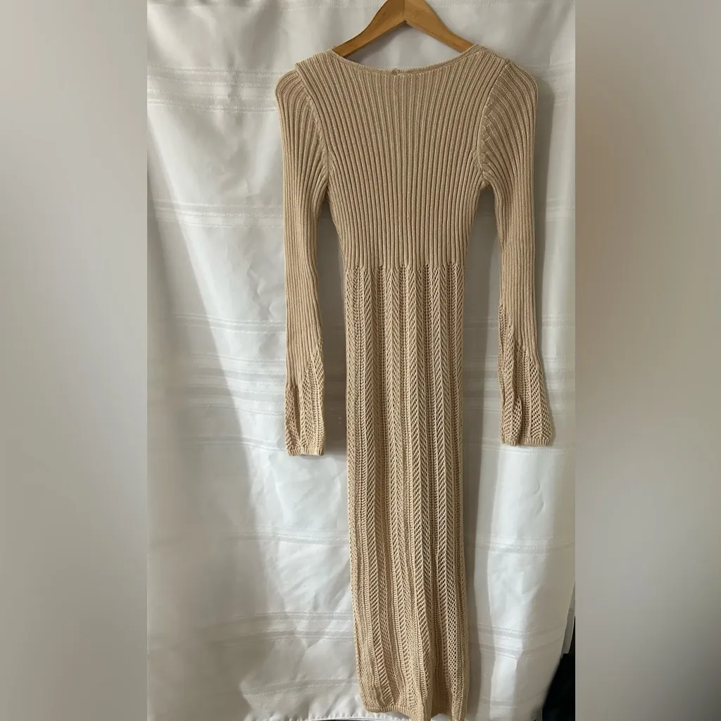 Freshman Beige Long Sleeve Knit Dress Tan - Image 4