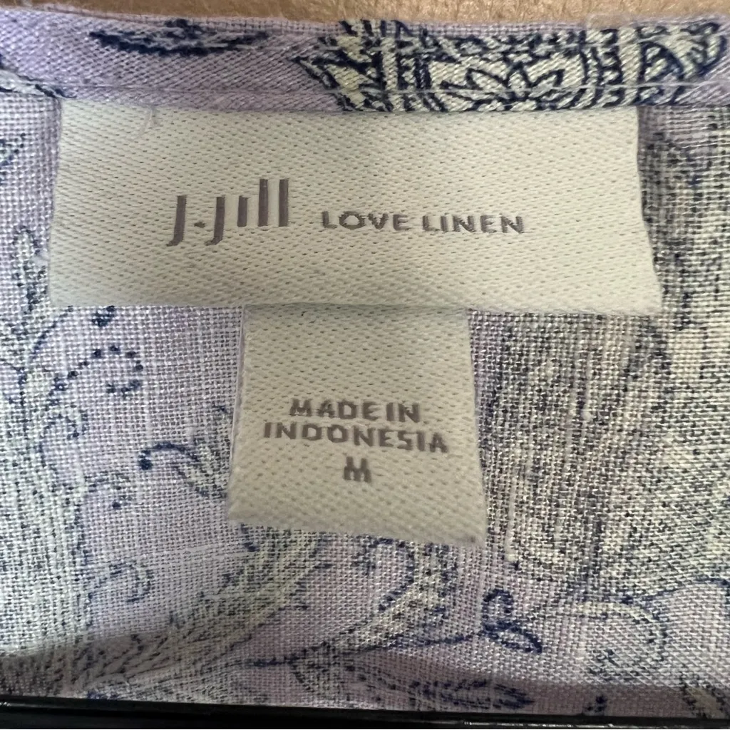 J. Jill Love Linen Purple Paisley Boho Popover Blouse Border Print Boxy Sz Med - Image 11