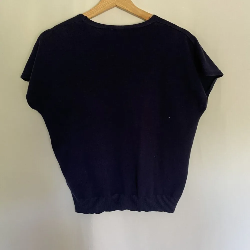 Cynthia Rowley Sz S v-neck knit short sleeved blouse top indigo blue rayon shirt - Image 6