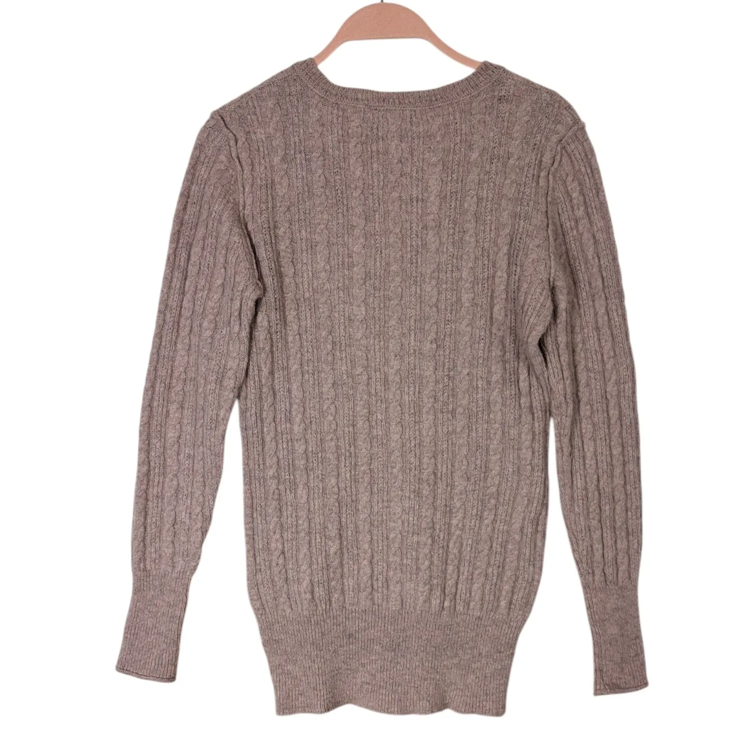 Cabi Cable Knit V Neck Sweater Dusty Rose Alpaca Wool Long Sleeve Sz L Warm Soft - Image 3