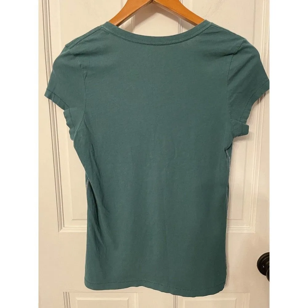 Women's Life Is Good Shirt Green Optimistic By Nature V-Neck Short Sleeve Small - Image 6