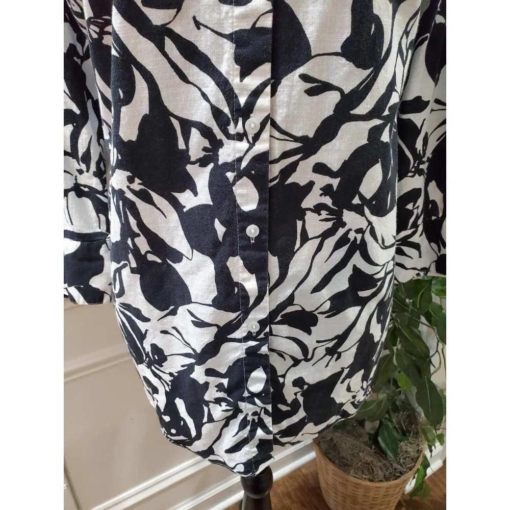 East 5th Women's Black & White Cotton Collared Long Sleeve Button Down Shirt 2XL - Image 4