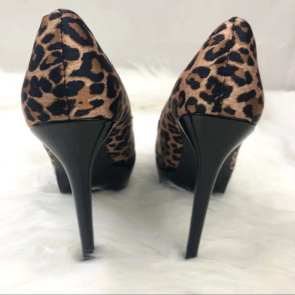Blake Scott Leopard Print 5” Platform High heels Satiny Feel Size 5.5M Black - Image 4