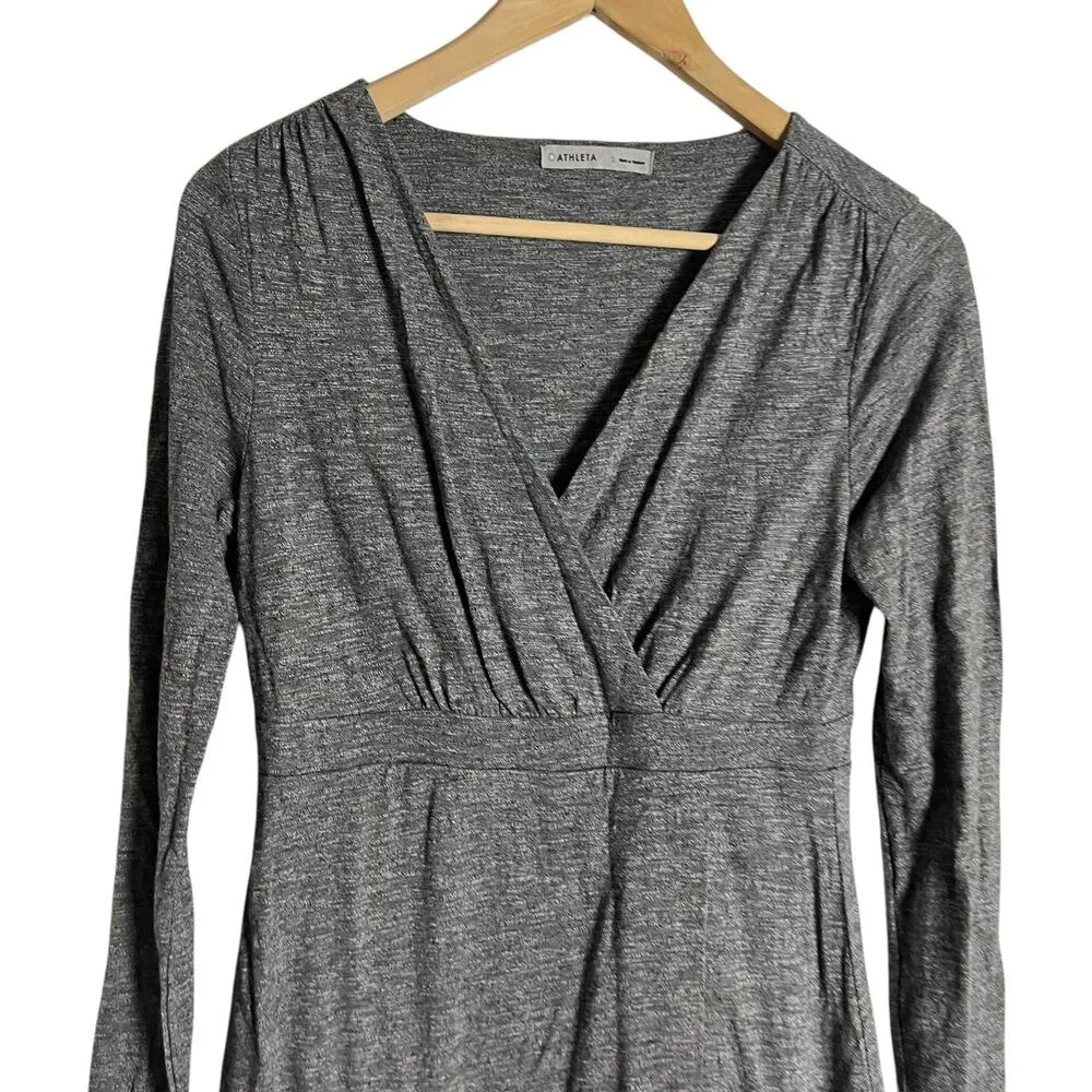 Athleta Wrap It Up Heather Gray Long Sleeve Faux Wrap Mini Dress Size Small - Image 7