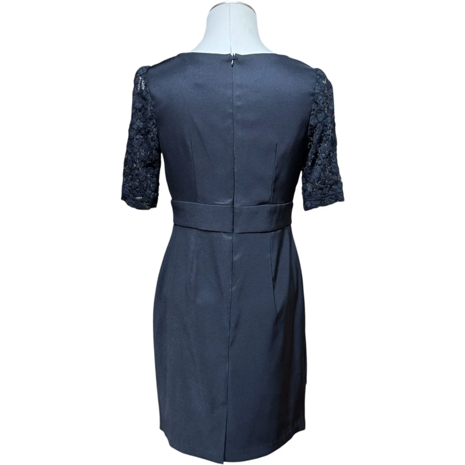 Collection Dressbarn Lace Short Sleeve Beaded Pearl Sheath Dress Black 8 - Image 4