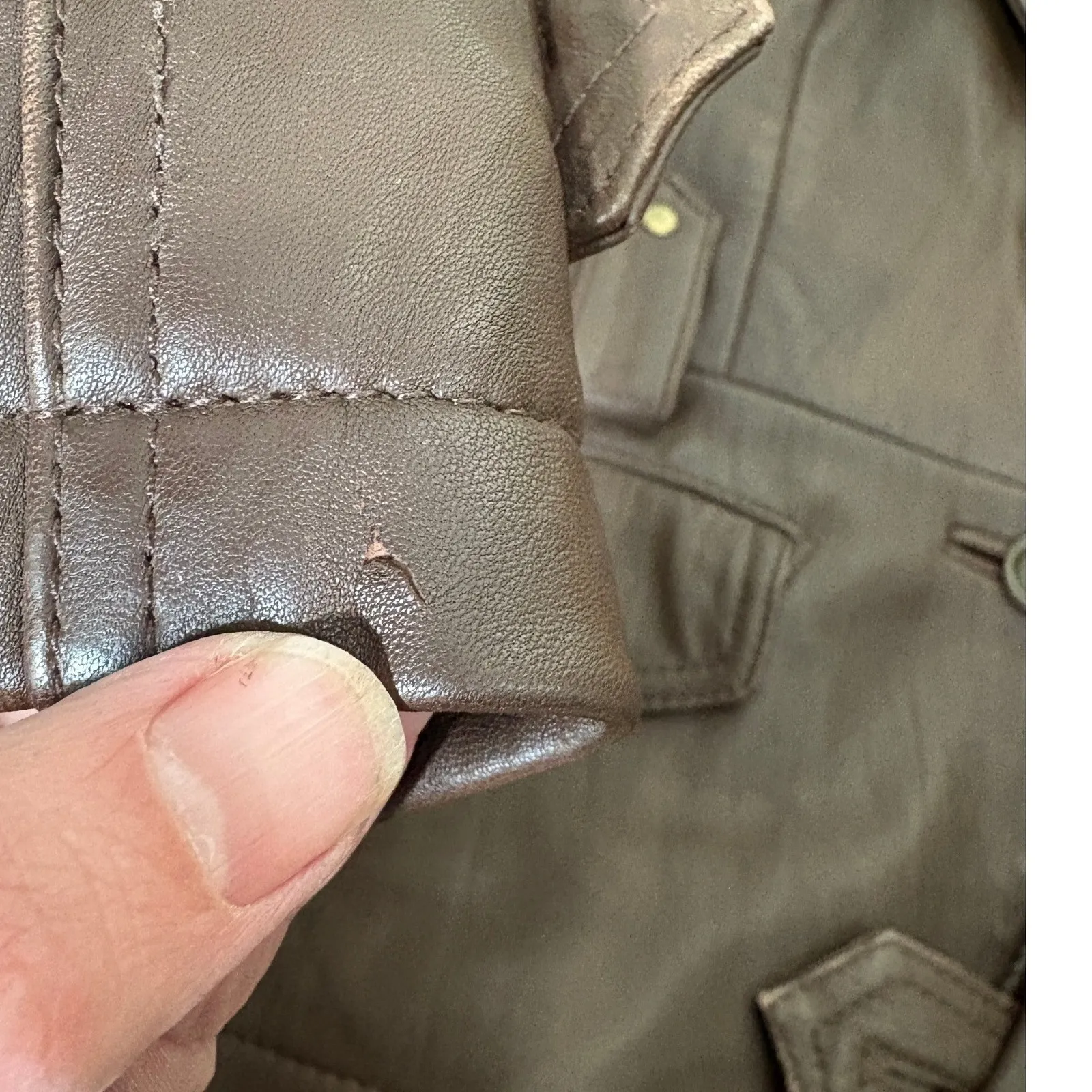 Danier Brown Leather Jacket Military Style Pockets Button Closure women's XS - Image 10