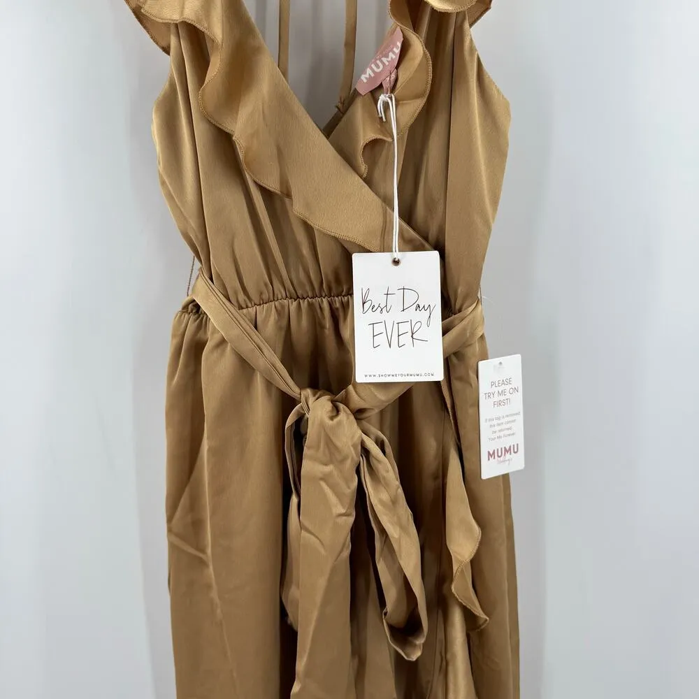 Show Me Your Mumu Dress Extra Small Samantha Ruffle Dress True Gold Bridesmaid - Image 10