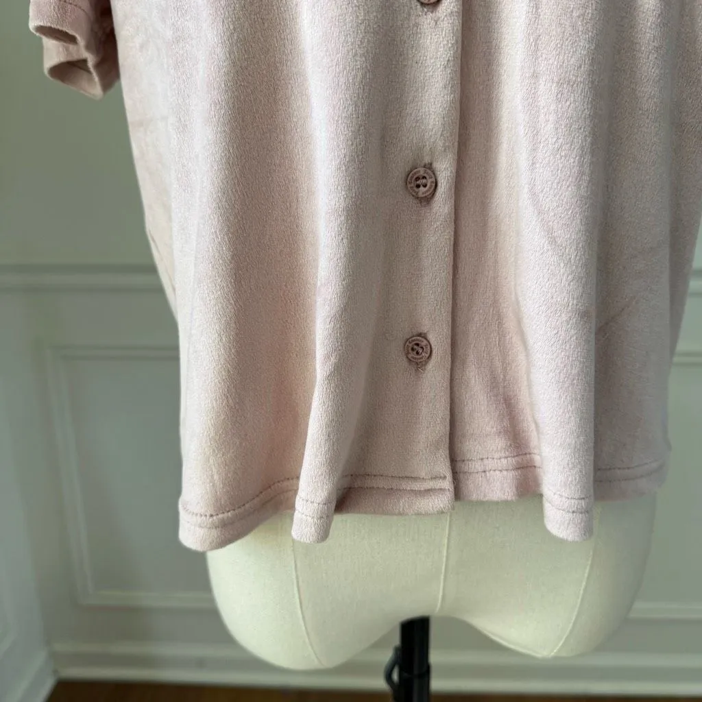 Juicy Couture Silky Soft Pink Velour Silver Bling Stud Cropped Button Up M - Image 9