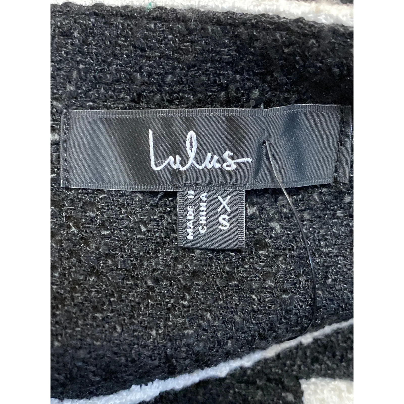 Lulus Women's Black White Button Up Pearl Tweed Faux Pocket Blazer Jacket Sz XS - Image 3