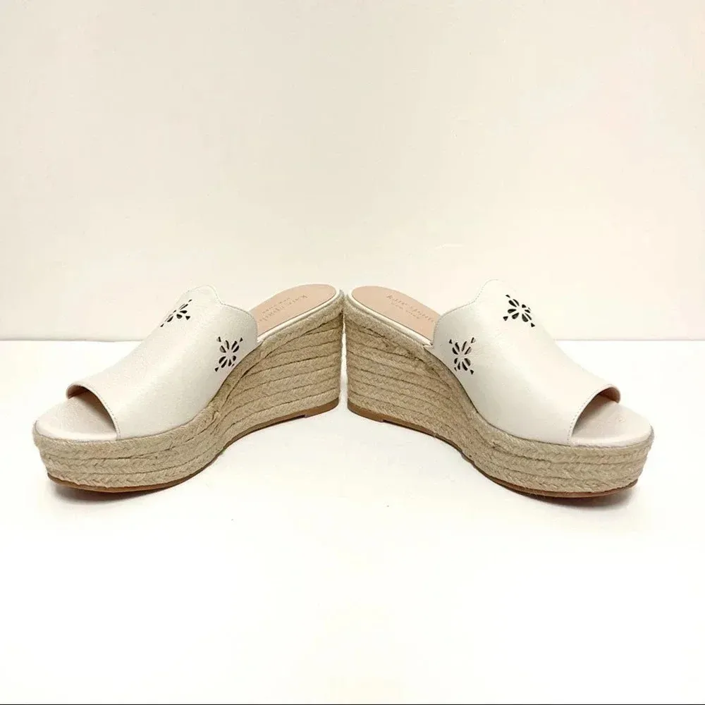 Kate Spade Tia Espadrille Wedge Sandals - Leather Slides Laser Cutout - Image 4