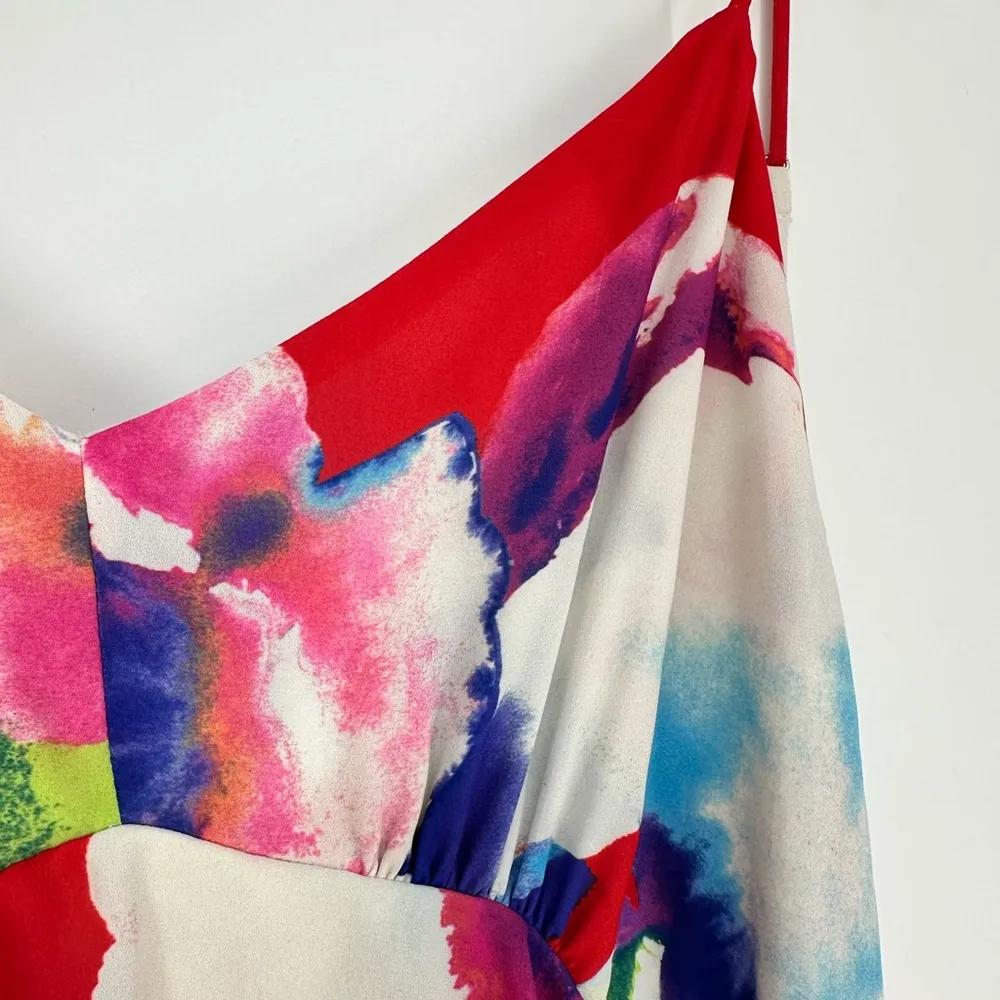 Josie by Natori Salsa Red Low Back Floral Maxi Dress size 16 Ruffles Tiered - Image 5