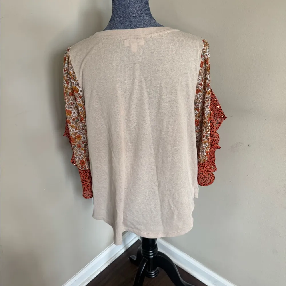 Umgee Mixed Media Mixed Pattern Flowy Half Sleeve T-Shirt Women’s Medium - Image 5