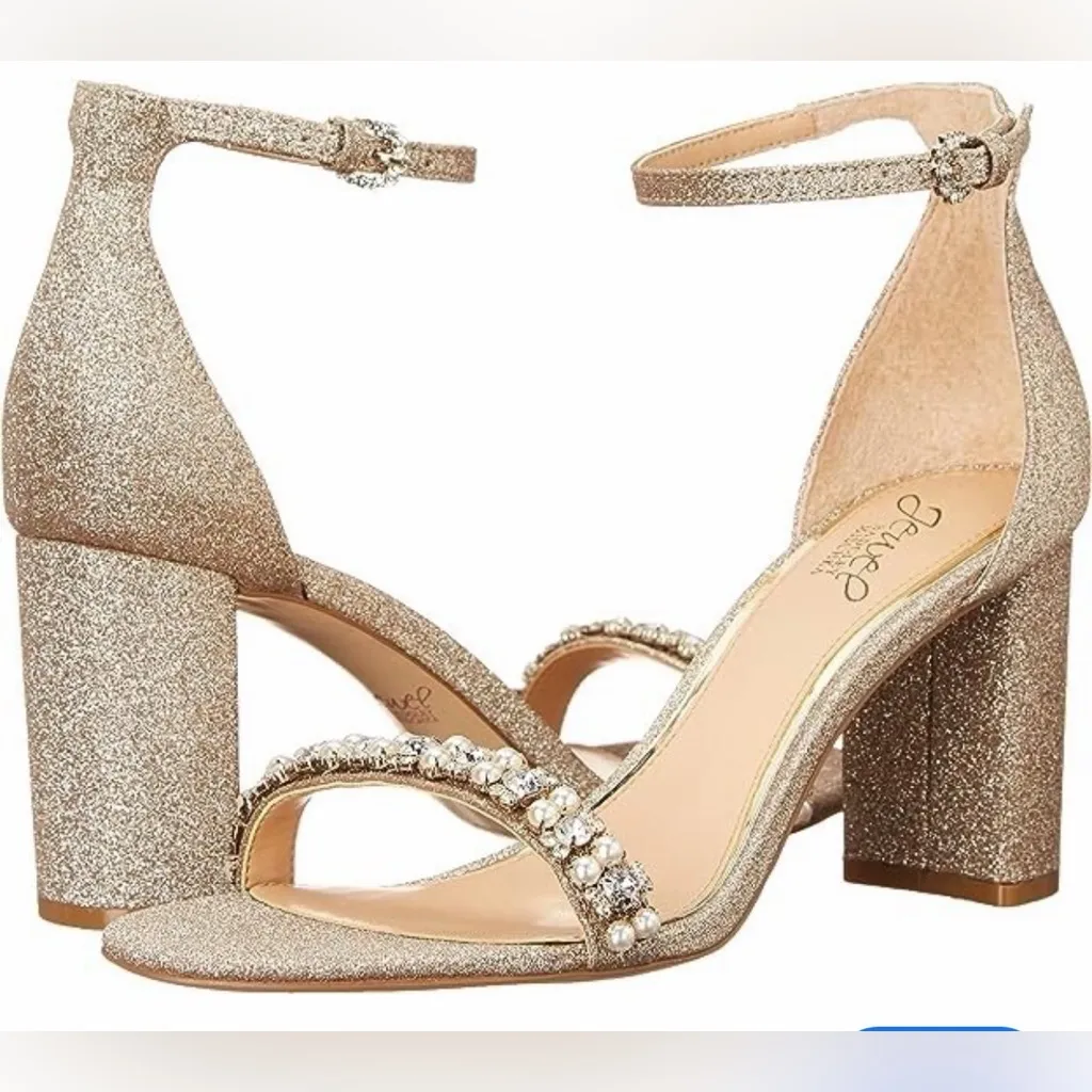 NEW Gold Jewel Badgley Mischka Alyna Bejeweled Block Heel 8.5 $99 - Image 2