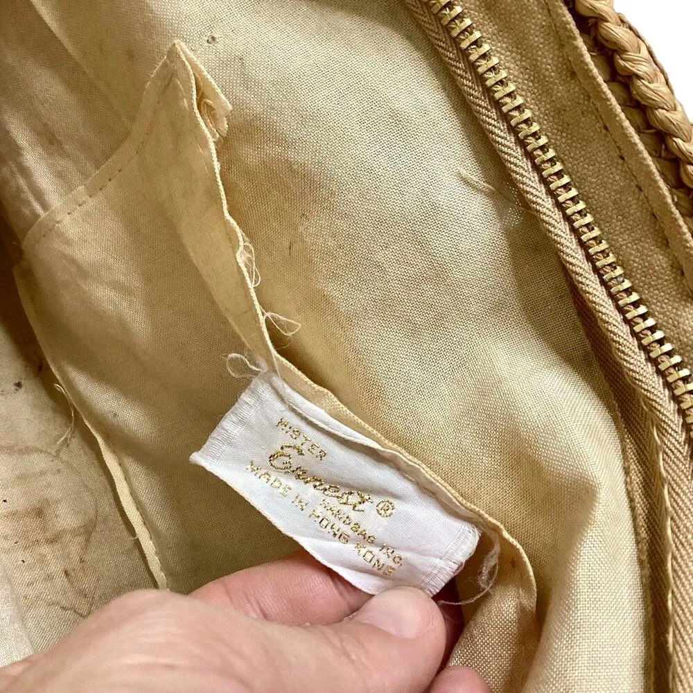 Vtg Mister Ernest Woven Straw Clutch Tan - Image 5