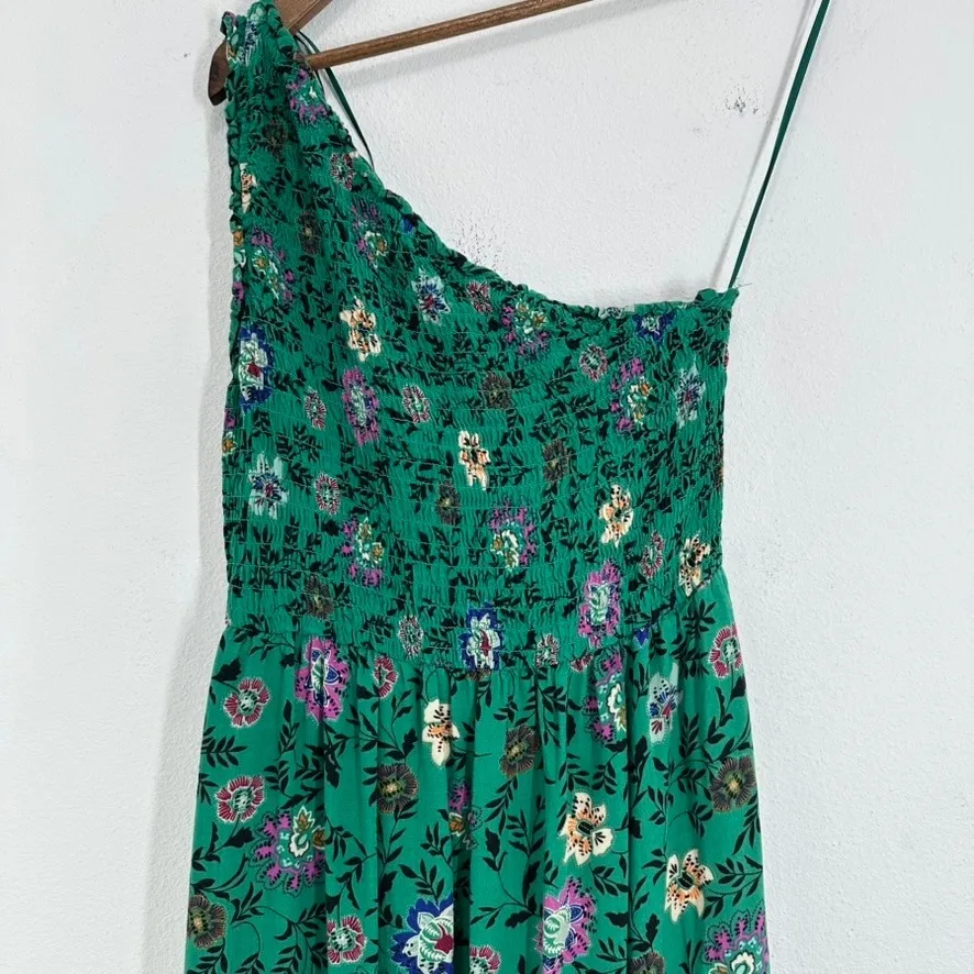 Knox Rose XS One Shoulder‎ Maxi Dress Green Floral Smocked Summer Casual - Image 2