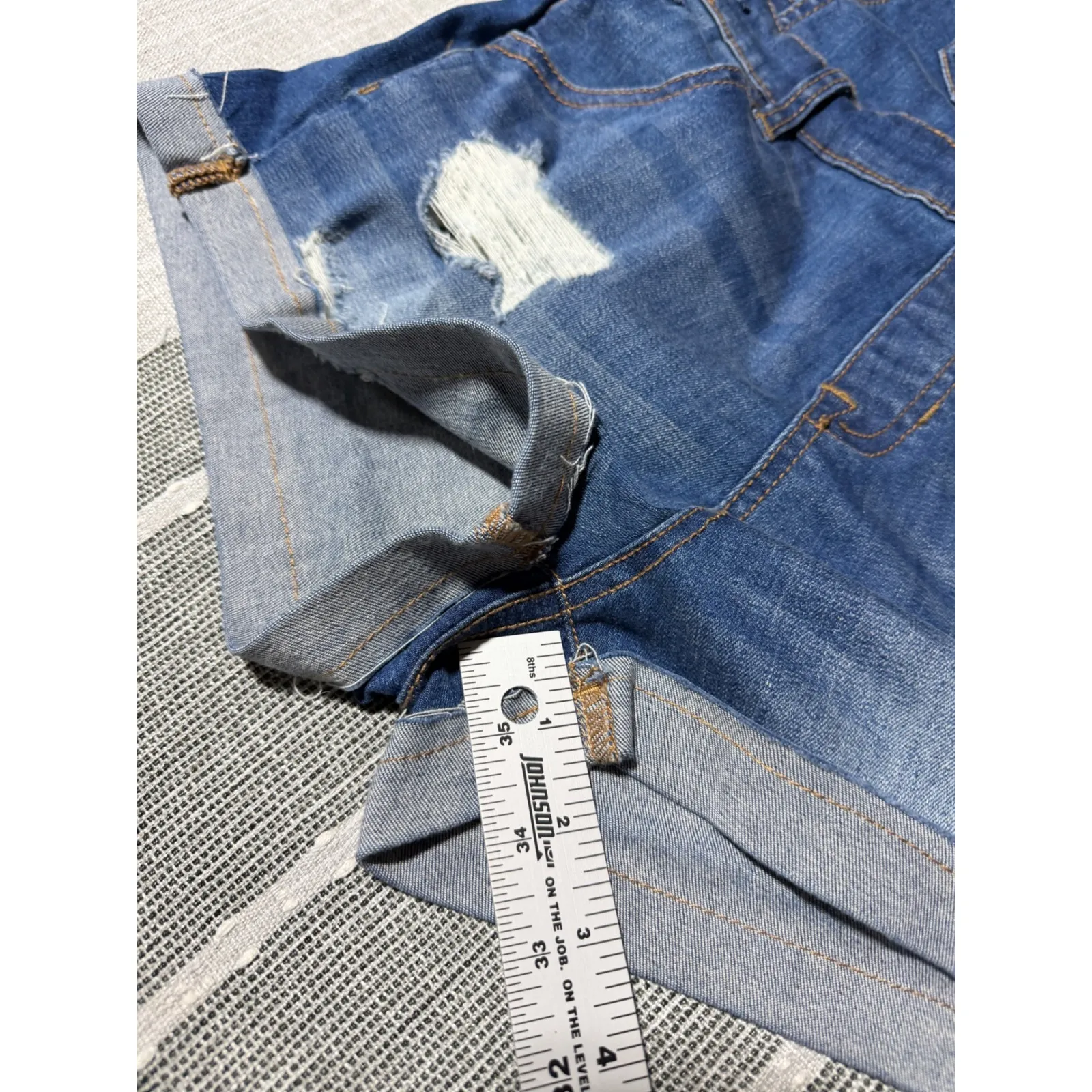 PacoSun Denim Overalls Shorts Women Blue Distressed Cuffed Rolled Size 25 - Image 3