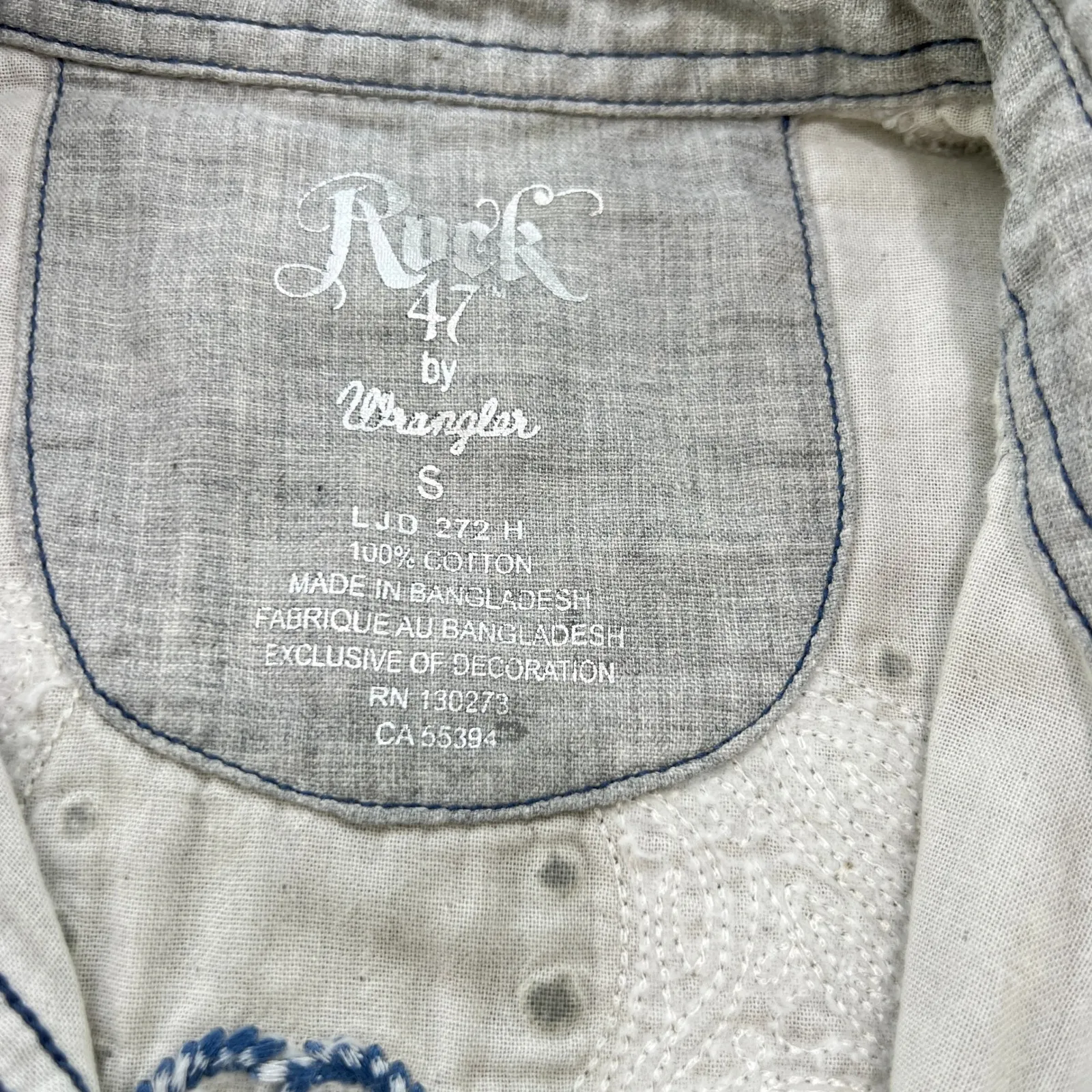 Rock 47‎ by Wrangler Shirt Dress Western Cross Embroidered Long Sleeve Gray S - Image 3