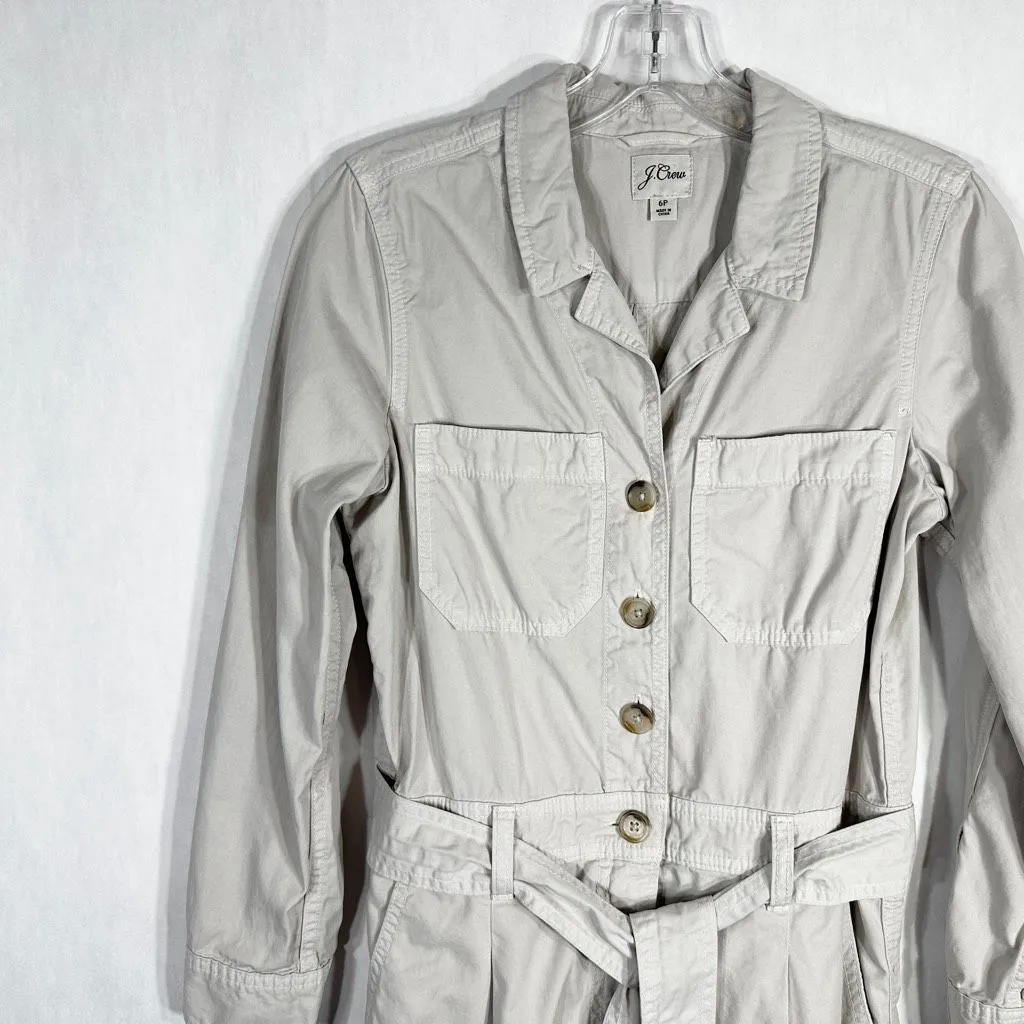 J Crew Size 6P Romper Foundry‎ Chino Short Coveralls Tan Jumpsuit Belted 1232 - Image 5