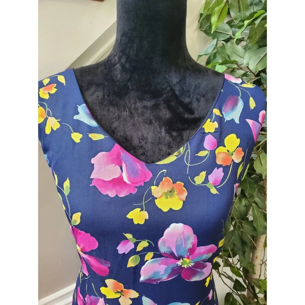 Karin Stevens Women's Blue Floral Polyester V-Neck Sleeveless Long Maxi Dress 10 - Image 5