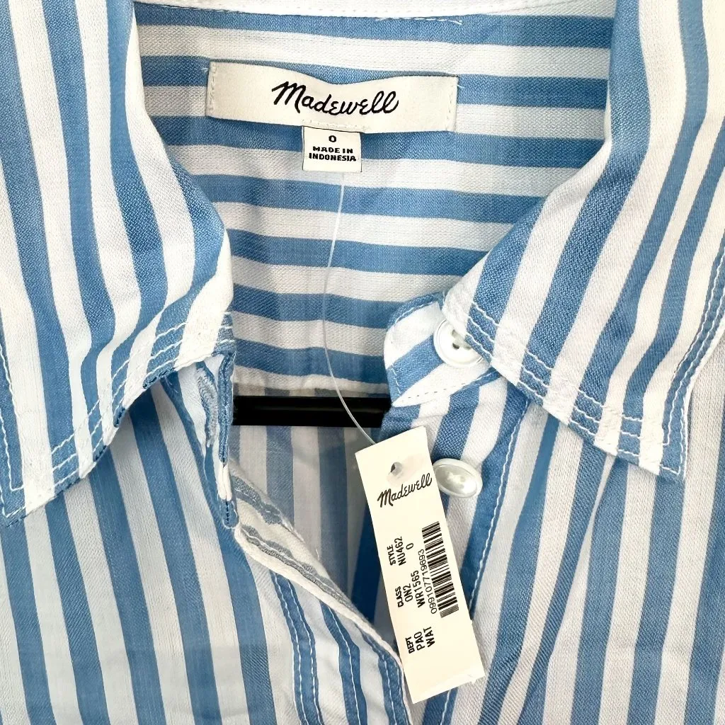 NWT Madewell Blue and White Striped Utility-Pocket Button-Up Shirt - Size: 0 - Image 4