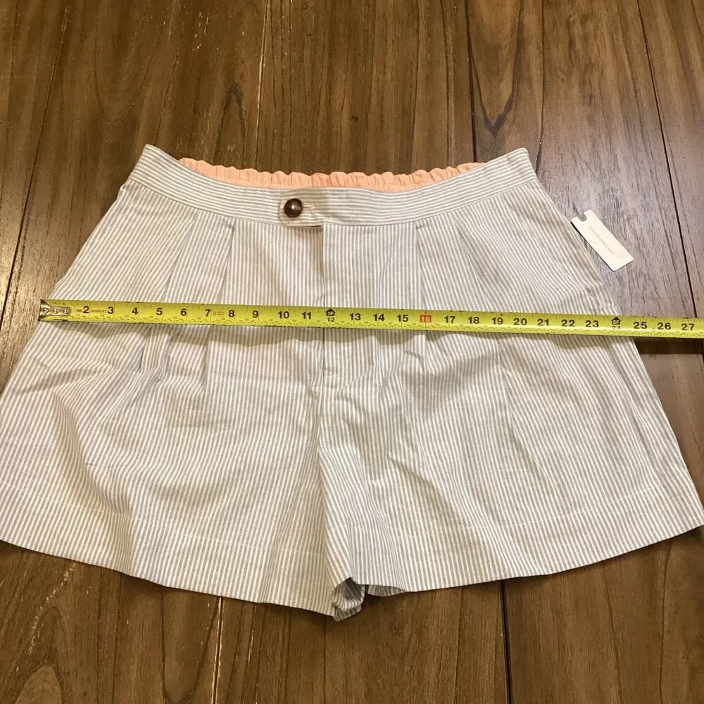 Anthropologie Seersucker Shorts Pinstripes Pleated High Waisted Blue White XL - Image 4