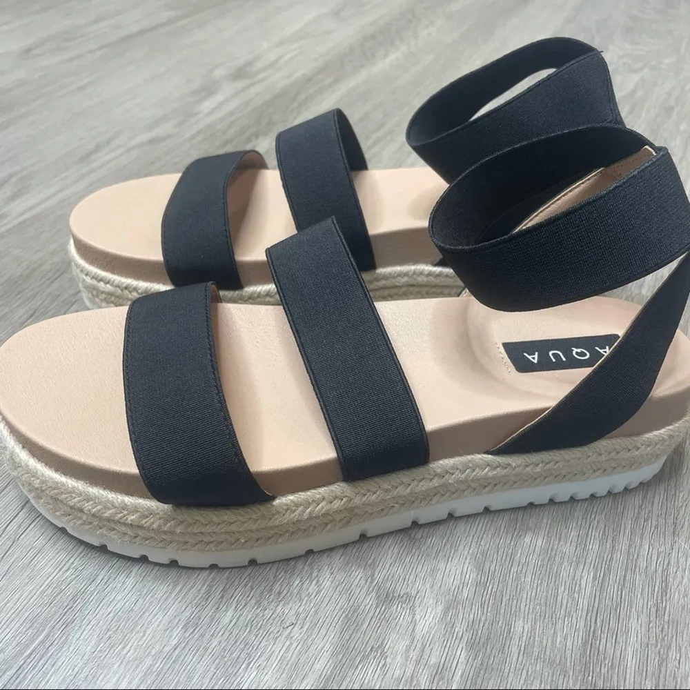 AQUA Women's Black/White Stretch Strappy Platform Espadrille Tali Sandals sz 10 - Image 3