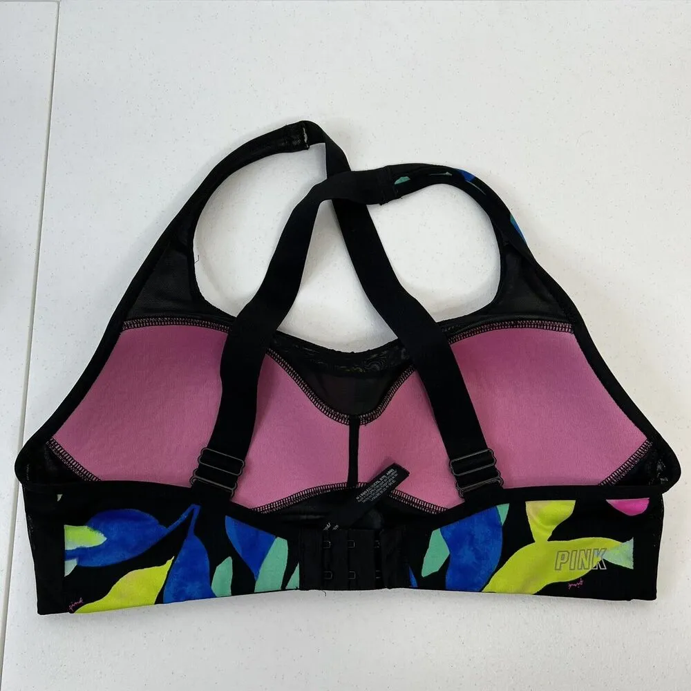 Victoria’s Secret PINK Active Sz M Sport Bra Ultimate Lightly Lined Black Floral Size M - Image 4