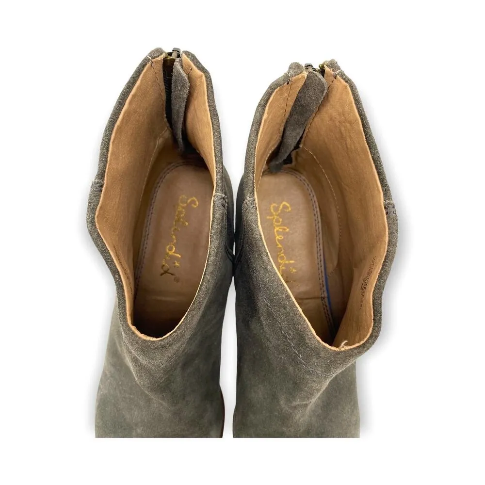 Splendid  Ryebrook Suede Ankle Bootie Size 9M Back Zip Cone Heel Smocked Gray - Image 5