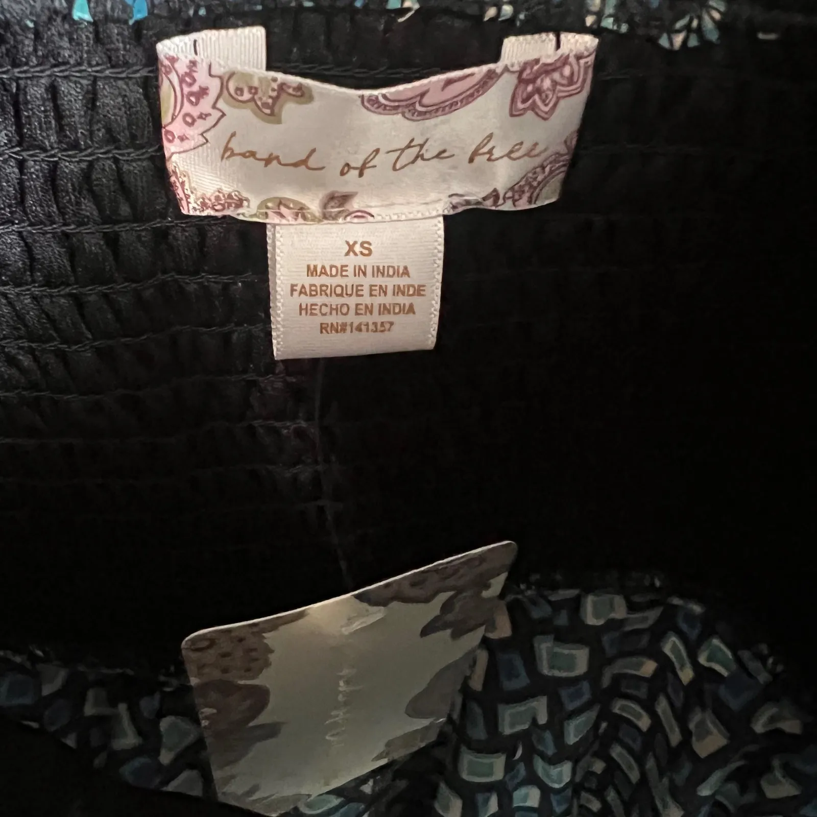 Band of The‎ Free Long Sleeve Mini Dress Smocked Tie Back Geometric Print Dress Blue Size XS - Image 6