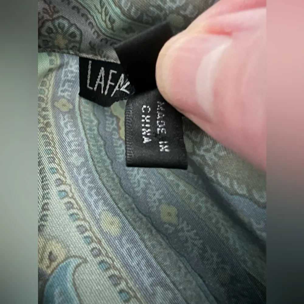 Lafayette 148 New York Button Up Short Muted Paisley Silk Long Sleeve Blouse 6 - Image 4