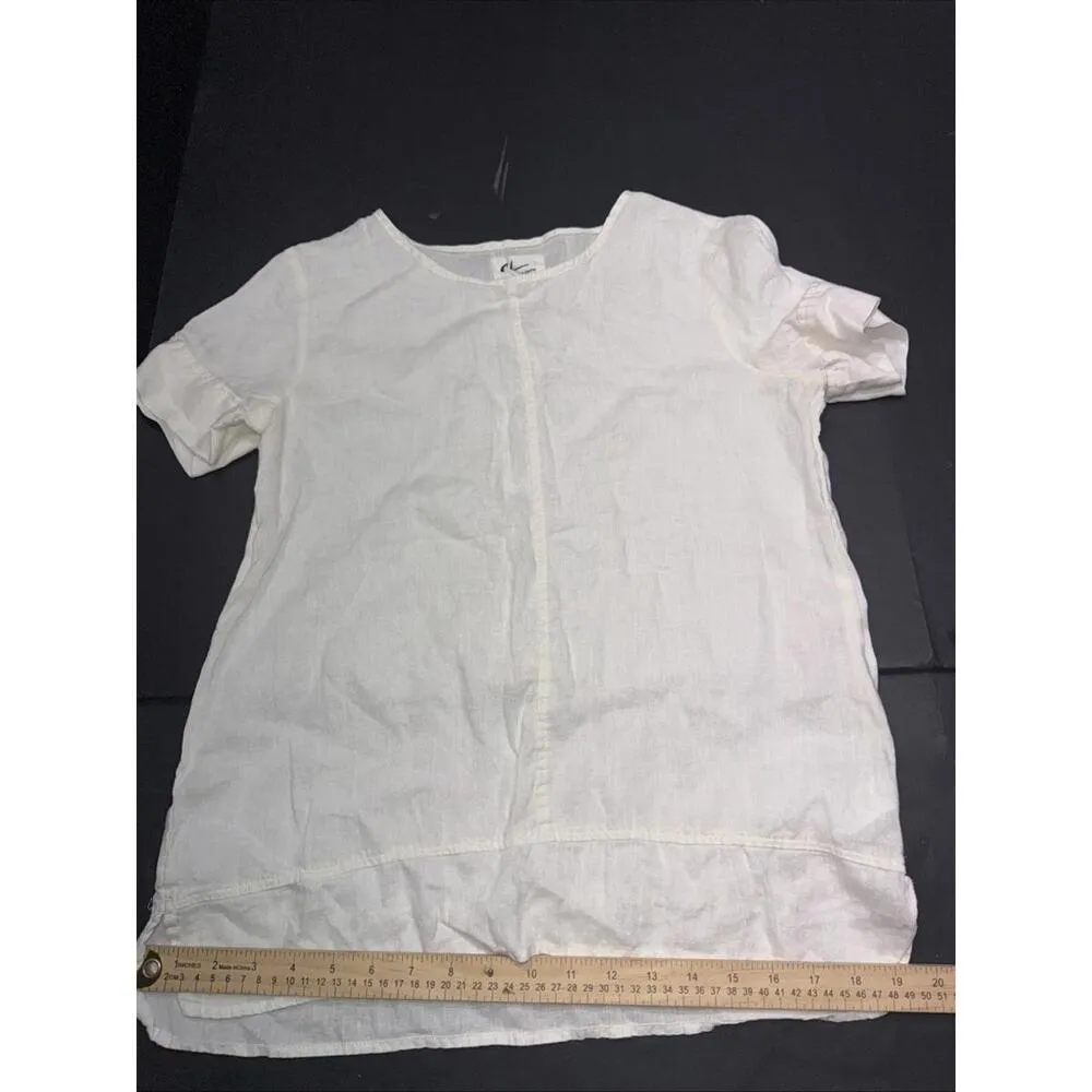 Andrea Jovine Quiet Luxury Minimalist Basic Organic 100% Linen White Blouse Top - Image 8