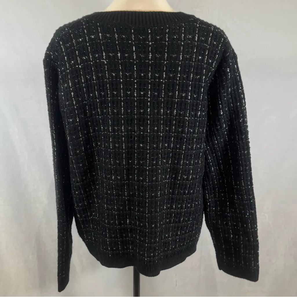 Alexis sweater or cardigan in black and silver with pearl buttons size XL - Image 8