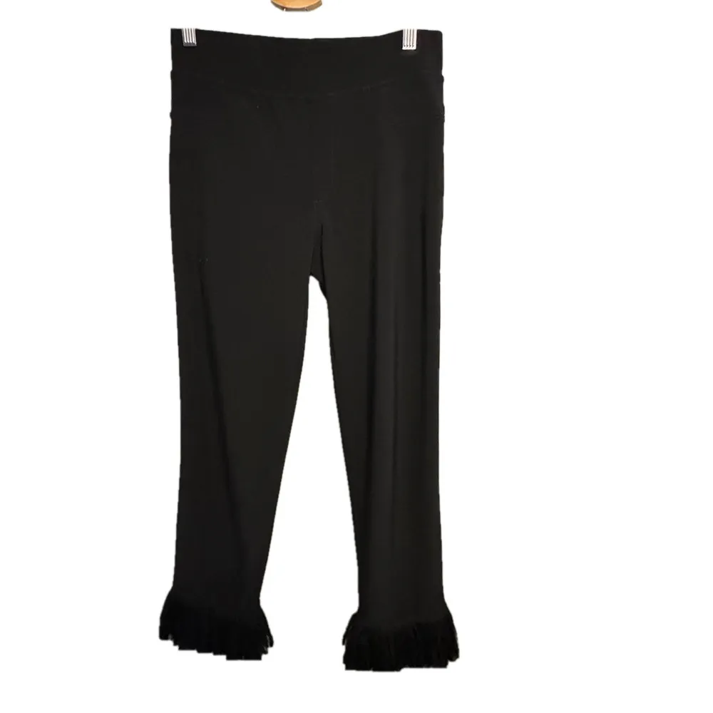Joseph Ribkoff Black Fringe-Hem Trousers – High-Waist, Slim Straight Fit - Image 3