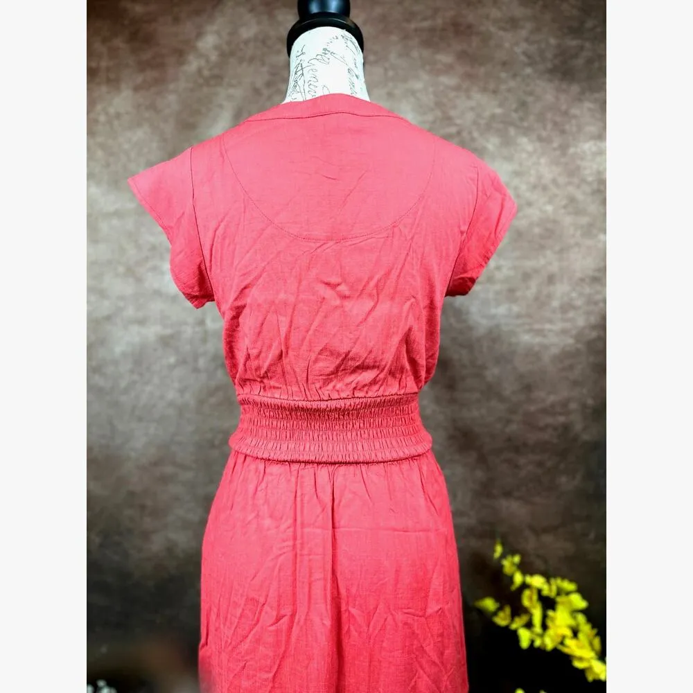Market & Spruce Neriah Smocked A Line Dress Coral/Red XSP - Image 10