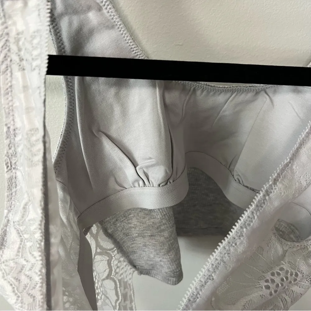 Aerie Lace Waffle Longline Bralette in Light Gray Size S New - Image 9