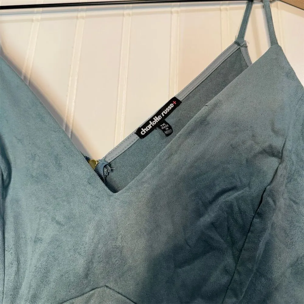 Charlotte‎ Russe+ 1X Teal Blue Faux Suede Bodycon Dress Y2K Soft Grunge Party - Image 6