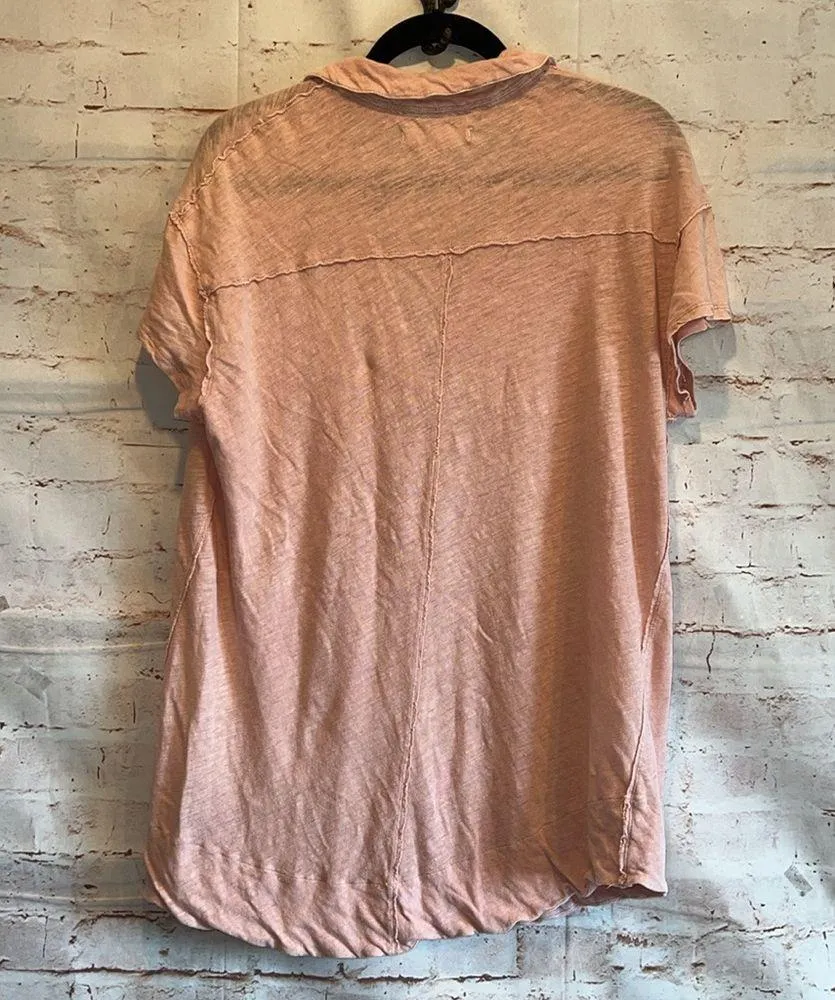 Free People We The Free Shirt Womens Large Pink Short Sleeve Knit Polo V Neck - Image 6