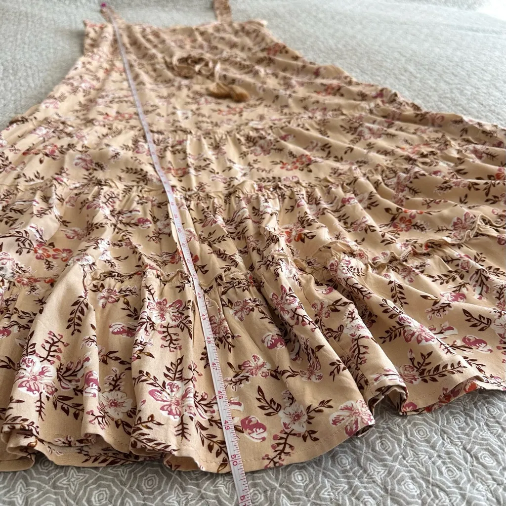 Sunday Mi Amor Cream Pink Floral Print Sundress Ruffle Tiered Maxi Dress Size S - Image 7