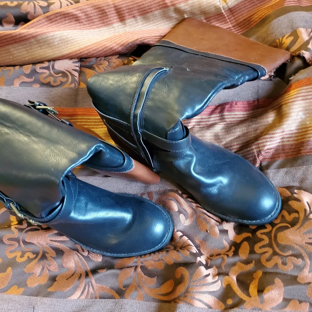 Rampage Womens Two-Tone Brown & Black Rider Boots - Image 7