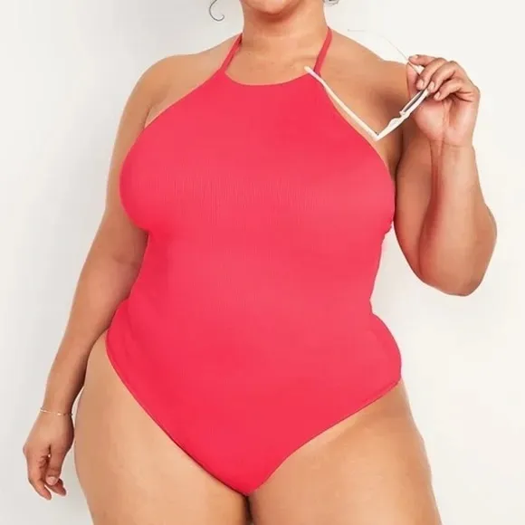 NWOT OLD NAVY Halter Neck One Piece Swimsuit In Cosmic rouge SZ-4X - Image 3