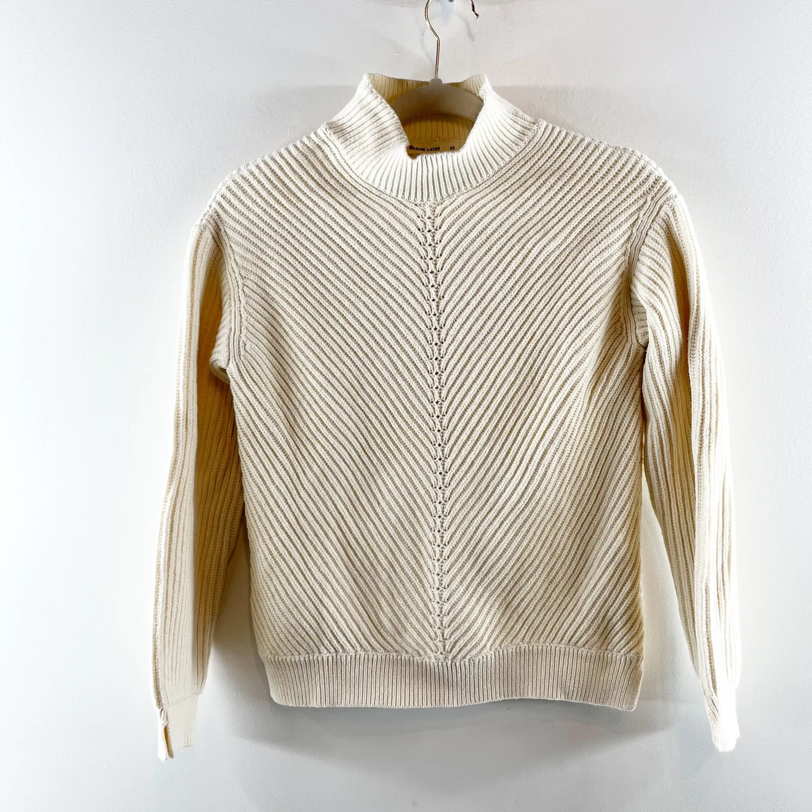 Marine layer  Skylar Mock Neck Knit Wool Blend Pullover Sweater Cream XS - Image 4