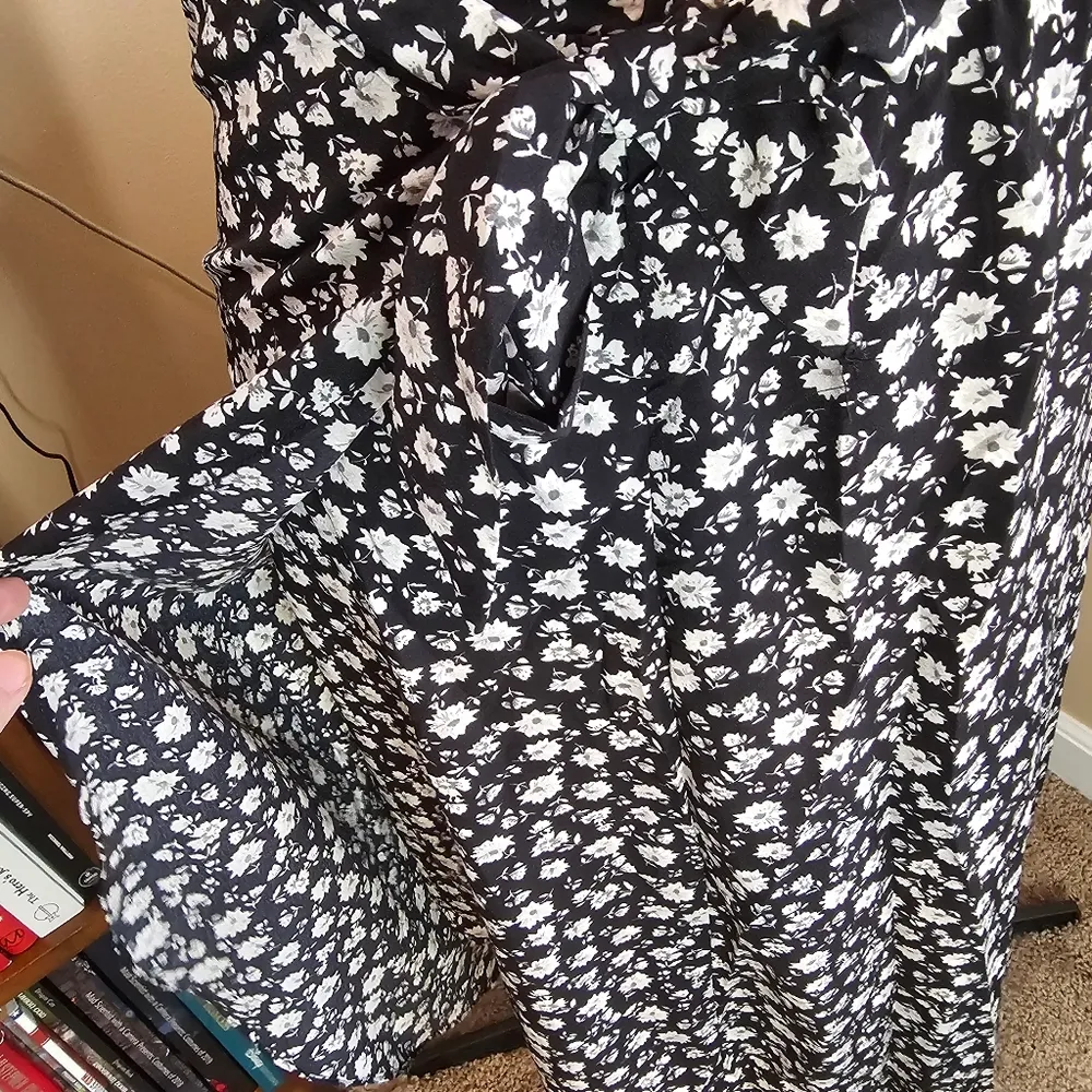 Pygfemr High Waisted Black Floral Bow Tie Belt Wrap Layered Skirt - Image 7