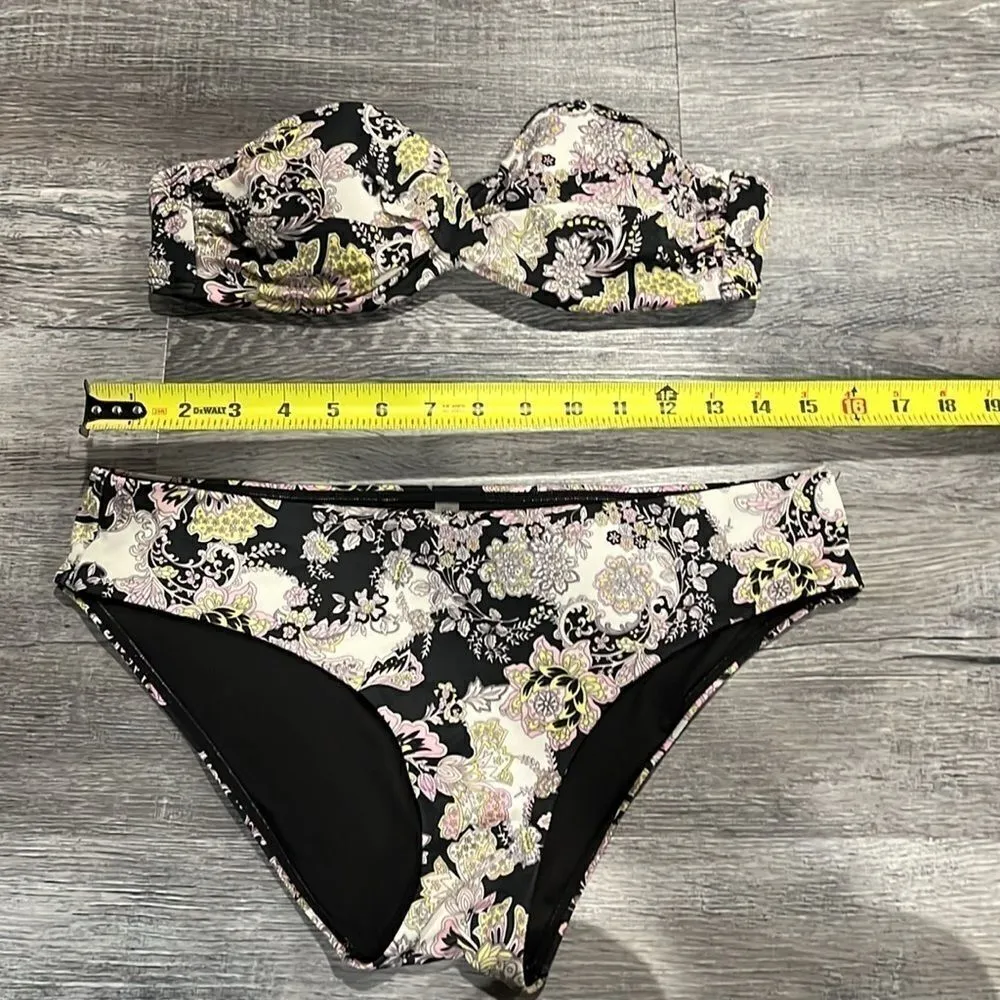 Victoria's Secret Bikini Padded Bandeau Black Floral 34B M - no straps - Image 6