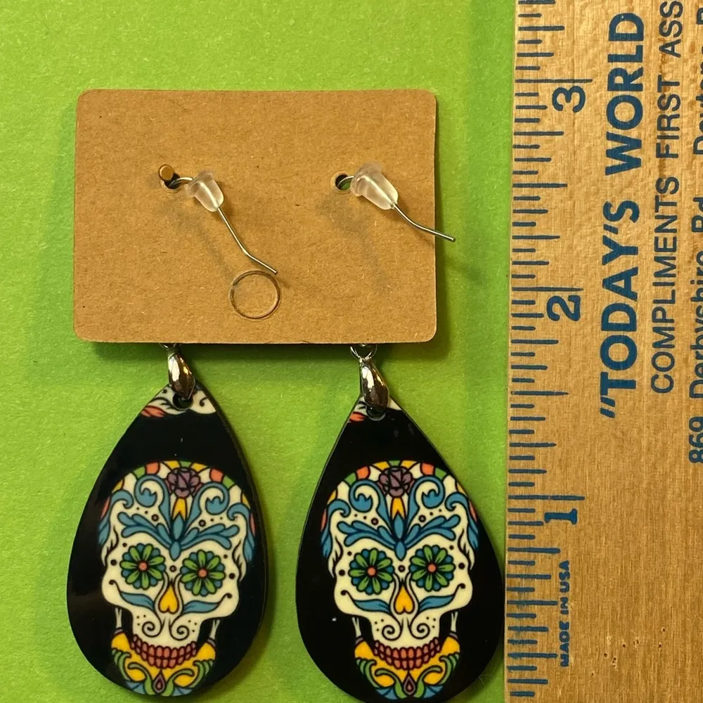 Sugar Skull, Multicolored, Dangle Pierced Earrings New - Image 2