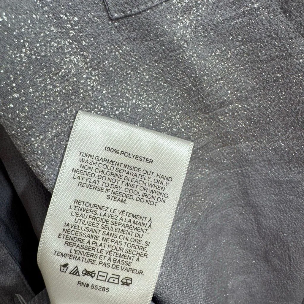 Express Gray Silver Metallic Sparkly Portofino Button Down Top XL - Image 6
