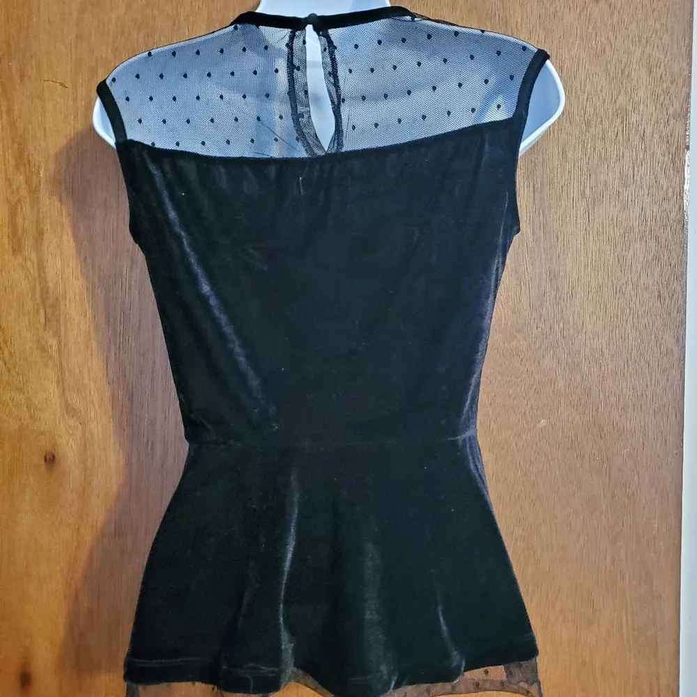 Velvet peplum top with mesh insert - Image 4