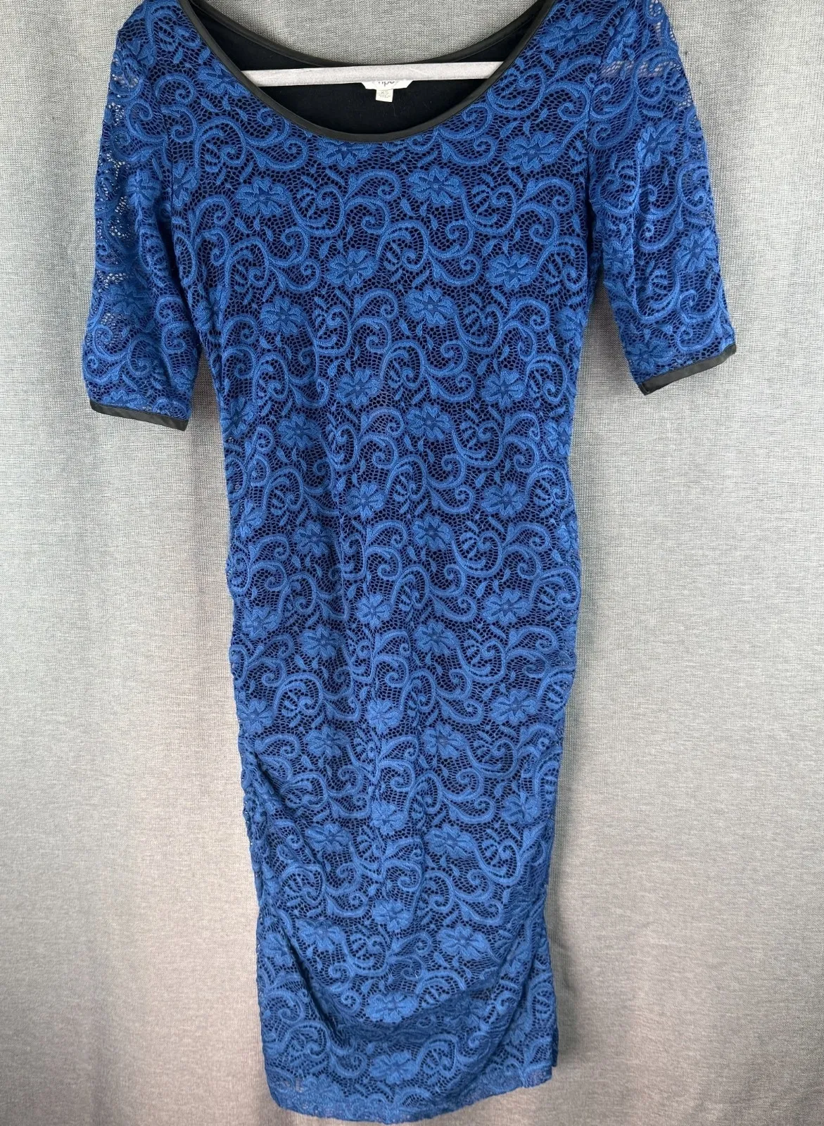 Ripe Cerulean Blue Black lined ruched super stretchy lace dress maternity XS Size undefined - Image 1