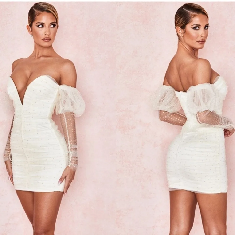 House of CB Milana ivory mini dress in cream tulle with crystals. Size XL - Image 3