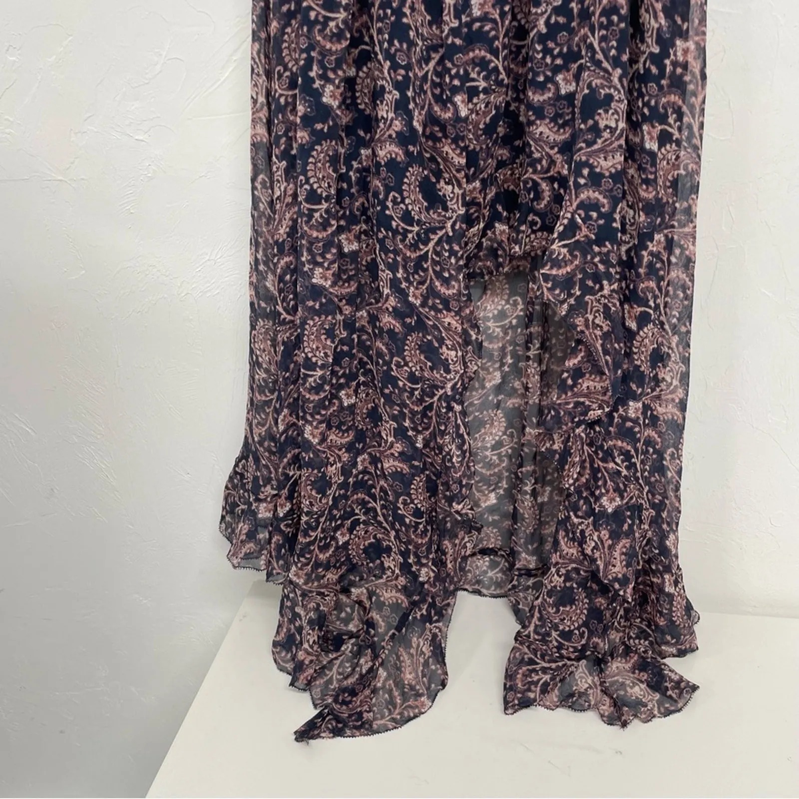 Joie Purple Blue Paisley Silk Ruffled High Low Dress Womens S Coquette Romantic - Image 5